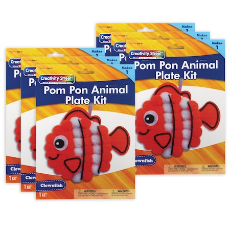 Creativity Street Pom Pon Animal Plate Kit, Clownfish, 7.5'' x 8'' x 1'', 6PK PAC5714